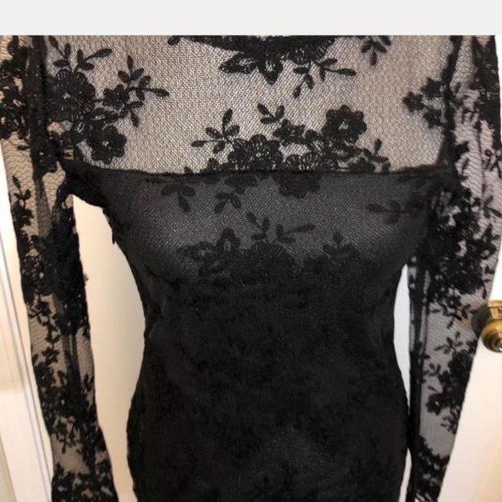 Elegant Black Lace Long Sleeve Dress - Picture 3 of 3
